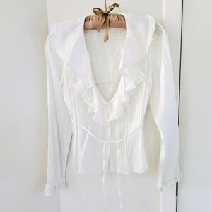 DOEN White Ruffled Long Sleeve Cotton Blouse Size XS